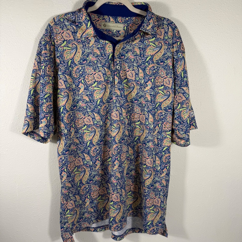 Donald Ross Men's L Short Sleeve Paisley Polo Shirt Golf Casual Multicolor